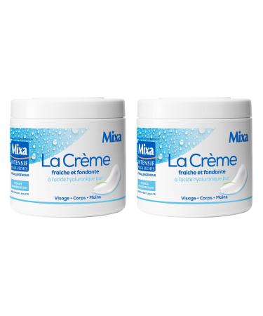 Mixa Intensive Dry Skin - Fresh and Melting Cream with Pure Hyaluronic Acid - Multi Use - Face Body Hands Feet - 24-Hour Hydration - Fast Penetration - Hypoallergenic - Pack of 2