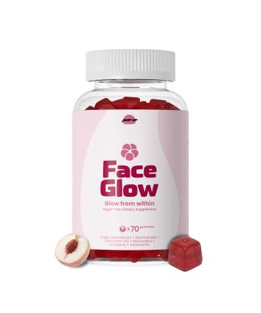 AmpUp Face Glow Sugar Free Beauty Gummies | Antioxidant Skin Support with Resveratrol & Lycopene & Grapeseed & CoQ10 & Niacinamide & Astaxanthin Allulose Sweetened | 70 Gummies (1)