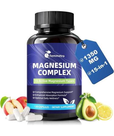 Magnesium Complex for Women Men 1350mg 15 in 1 Pure Magnesium Supplement with Magnesium Glycinate Citrate Malate Taurate Oxide Magnesio for Muscle Heart Relaxation & Nerve Support Vegan 60 Days 120 Count (Pack of 1) - Buy Online on GoSupps.com