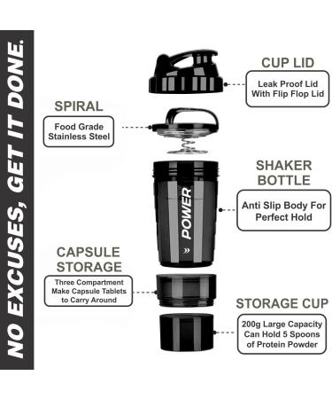 Acuna Protein Shaker Bottle 600ml - 2 Pack 3-Layer Supplement Storage Secure Protein Mixer | Power Black & Be Brave Pink - Buy Online on GoSupps.com