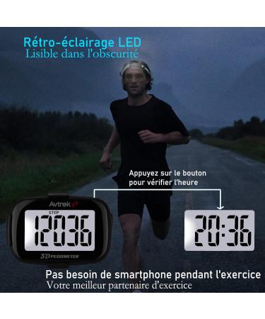 AVTREK Precise 3D Step Counter - Digital Pedometer with Large Display Time & LED Backlight - Ideal for Walking & Running | International Shipping - Buy Online on GoSupps.com
