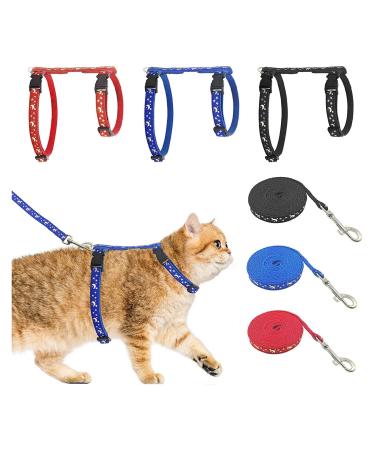 Cat Harness with Leash, 3-Pack, Unique Stars Moon and Paw Heart Design, Escape Proof, Walking, Small Medium Large, Black, Red, Blue, Adjustable, Safe, Set of 3 Stars and Moon