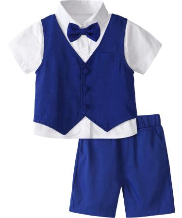 mintgreen Baby Boys 3 Pieces Outfit Gentleman Suit Set Shirt & Bowtie & Waistcoat & Shorts Size:1-6 Years 5-6 Years Royal Blue