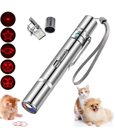 Cat Laser Toy, Cat Toy Laser Pointer, Laser Pointer for Interactive Toys for Indoor Cats Dogs, Long Range 7 Modes Lazer Projection for Kitten Pet Chaser Tease Stick Training Exercise silver