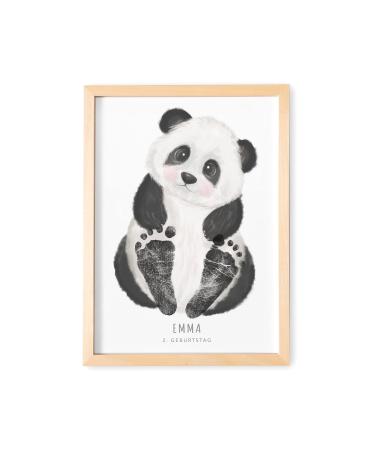 Del m unique & personal baby footprint image with frame personalized animal poster for baby room children's room (without color) (Panda DIN A4 | foot length up to 6cm | age up to 6 months) DIN A4 |Foot length up to 6cm |Age up to 6 months Panda