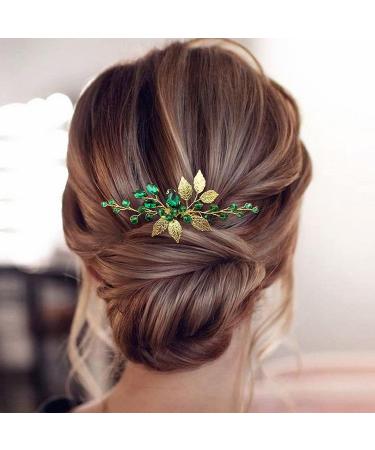 BETITETO Emerald Green Crystal Bridal Hair Comb - Gold Leaf Vine Hair Piece for Wedding & Parties - Buy Online on GoSupps.com