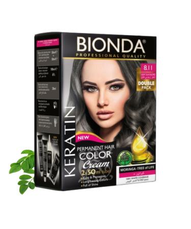BIONDA Professional Permanent hair color Color Cream 811 Light Olive Blonde 200ml Double suit Keratin & Moringa Care Longly intense color with gloss 100 gray coverage