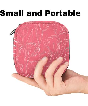 Portable Women's Binding-Up Bags | Menstrual Cup & Tampon Bags for Teens | Hand-Drawn Tulip Design | Pink Multicolored 03 - Buy Online on GoSupps.com