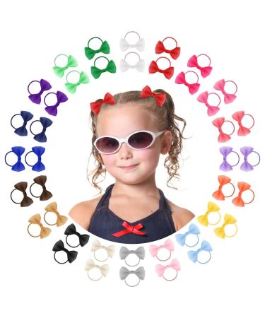 40PCS Baby Bow Hair Ties Toddler Hair Tie with Bows Mini Hair Bow Elastics Ponytail Holders Pigtails Rubber Bands Hair Ties for Girls Toddler Hair Accessories