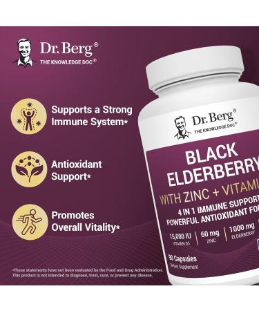 Dr. Berg Black Elderberry Capsules (Advanced Immune Support*) with 15 000 IU Vitamin D 60 mg of Zinc & 90 mg of Camu Camu - (4-in-1) Sambucus Elderberry Immune Support Supplement - 90 Capsules - Buy Online on GoSupps.com