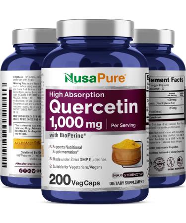 NusaPure Quercetin - Suitable for Vegetarian/Vegan Non - GMO - 1000 mg - 200 Capsules - Buy Online on GoSupps.com