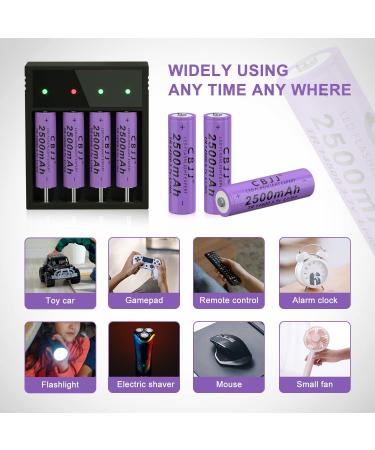 14500 Battery 3.7V Li-ion 2500mAh Rechargeable Batteries for Flashlights & Toys - 4 Pack (Purple) | Premium Quality & Long-Lasting Performance - Buy Online on GoSupps.com