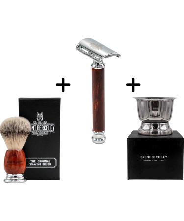 Brent Berkeley Men's Original Safety Razor Set | Razor Brush & Shaving Bowl | Durable Skin-Irritation Reducing Gift Set - Brown - Buy Online on GoSupps.com