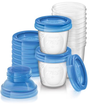 Philips Avent Reusable Breast Milk Storage Cups (10 x 180 ml) Transparent Blau 10 Count (Pack of 1)