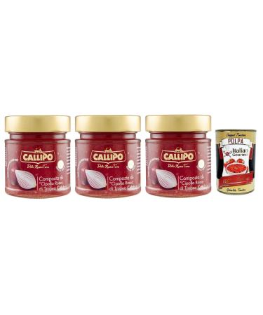Italian Gourmet E.R. Callipo Compote Di Cipolla Rossa di Tropea Calabria PGI Red Onion Compote from Tropea Calabria 300 g Glass + Italian Gourmet Tomato Pulp Box 400 g