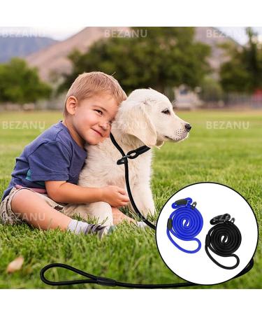 Nylon Dog Slip Lead 2 Pcs Nylon Adjustable Dog Loop Training Leash Heavy Duty Training Lead for Small and Medium Dog Outdoor Training (Blue Black) - Buy Online on GoSupps.com