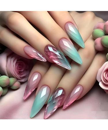 Teksome Medium Press On Nails - Ombre Fake Nails Cat Eye Almond Press On Nails 12 Sizes 24 Artificial Nails For Home Salon Manicure - Buy Online on GoSupps.com