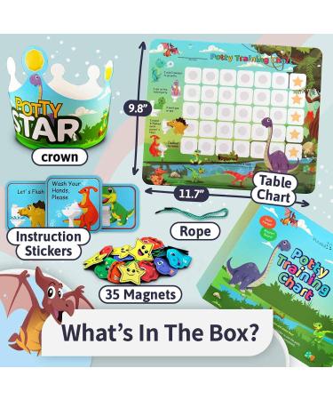 Potty-Training-Chart-with-35 Reusable Magnetic-Stickers. A Dinosaur Potty Chart That Reward Toddlers  Motivational Toilet Potty Training Stickers Chart for Boys & Girls (Dinosaurs) dinosaur pottychart - Buy Online on GoSupps.com