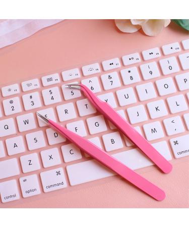 Yueton 2pcs Pink Stainless Steel Tweezers for Eyelash Extension - Straight and Curved Head - Buy Online on GoSupps.com