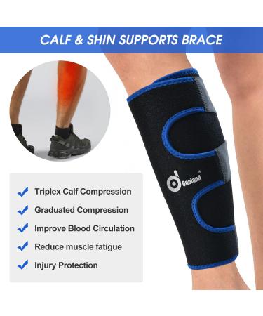 Odoland Adjustable Calf Support - Compression Stockings for Muscle Tear Relief - Blue - 1 Pair - Buy Online on GoSupps.com