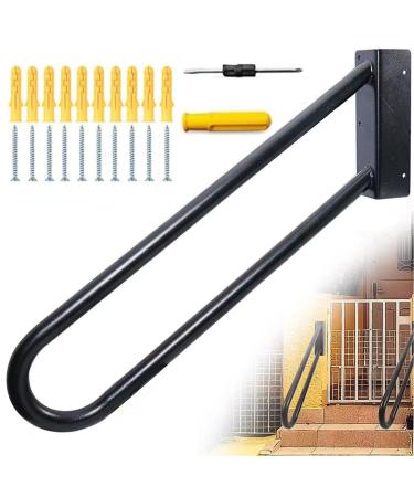 28Inch Hand Rails Multifunction U-Shape Stair Railing for 1-3 Step Stairs Sturdy Wrought Iron Handrail Wall Mounted Grab Bars for Stairs Porch Indoor Outdoor Black