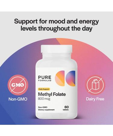 PureFormulas Methylfolate 800 mcg Active B9 (5-MTHF) for Cardiovascular Nerve & Mood Health Non-GMO Vegetarian Tablets 60 Count 60 Count (Pack of 1) - Buy Online on GoSupps.com