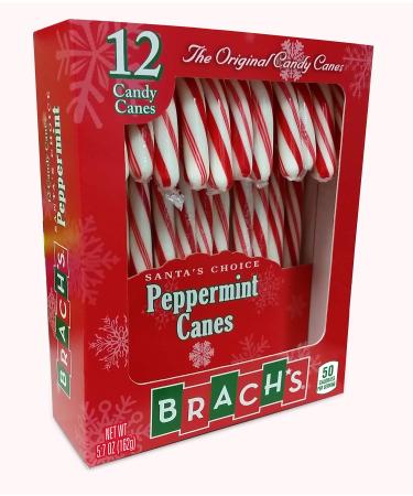 Ferrara (1) Box Brach's Peppermint Flavor Candy Canes - 12pc Individually Wrapped Holiday Candy per Box - Naturally Flavored - Net Wt. 5.7 oz Peppermint 5.7 Ounce (Pack of 12)