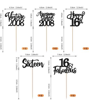 30 Pack Vintage 2008 Cupcake Toppers Glitter Happy 16th Sixteen Awesome Since 2008 Cupcake Picks 16 Fabulous Cake Decorations for 16th Birthday Wedding Anniversary Party Supplies Gold 16th Black - Buy Online on GoSupps.com
