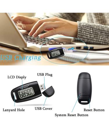 Gzvxuny 3D Pedometer with Clip and Strap, Simple Walking Step Counter, USB Rechargeable Accurate Step Counter, Daily Target Monitor, Exercise Time Black - Buy Online on GoSupps.com
