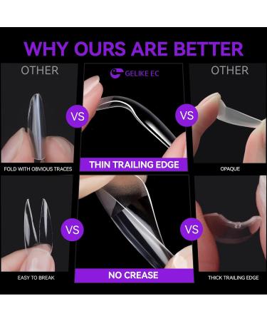 Gelike Short Square Nail Tips - 240PCS Full Cover Soft Gel Extensions | Pre-Etched PMMA Resin Clear False Nails - Press On Nail Tips | 10 Sizes - Square Shaped - Buy Online on GoSupps.com
