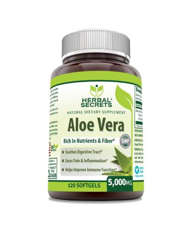Herbal Secrets Aloe Vera Natural Dietary Supplements, 120 Softgels, 5000 Mg 120 Count (Pack of 1)