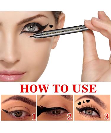 QIUFSSE 6pcs Double-headed Liquid Eyeliner Stamp Set for Women - Waterproof, Smudgeproof, Long Lasting - Love Flowers Moon Stars Smiley Triangles - Buy Online on GoSupps.com