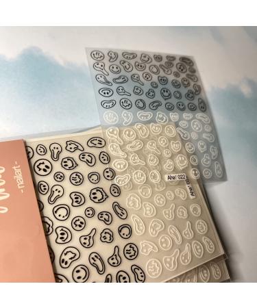 Abstract Smiling Face Nail Art Stickers - 3D Self-Adhesive Decals for Trendy Nail Design - Black and White - 1 Piece - Buy Online on GoSupps.com