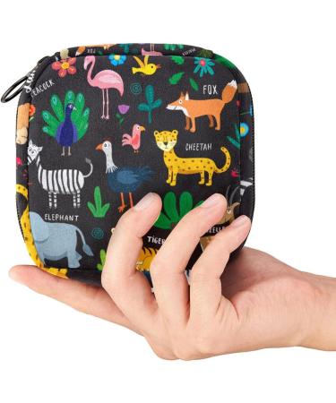 Cartoon Animals Sanitary Napkin Storage Bag | Menstrual Cup Pouch & Makeup Organizer for Girls - Multicoloured 09 - Buy Online on GoSupps.com