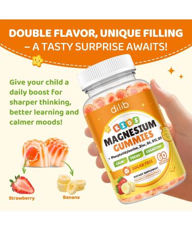 Magnesium Glycinate Gummies for Kids Brain Supplement for Memory and Focus with Phosphatidylserine L-Theanine Zinc for Kids & Adults Sleep Cognition Calm Strawberry & Banana Flavor 60ct Strawberry & Banana 60 Count (Pac  - Buy Online on GoSupps.com