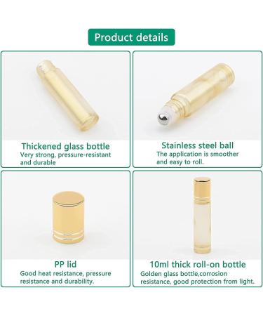 Rowiz 10pcs Essential Oils Roll on Bottles 10ml Refillable Empty Glass Rollerball Bottles with Golden Cap Perfect for Homemade Perfume Fragrance Aromatherapy Oils Pearly Golden - Buy Online on GoSupps.com