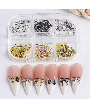 3D Bow Charms for Nails | Gold & Silver Nail Art Accessories | DIY Nail Decoration Supplies | Cute Metal Alloy Bowknot Rhinestones - Buy Online on GoSupps.com