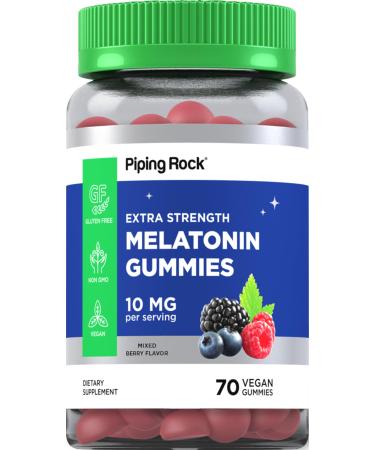 Piping Rock Melatonin Gummies 10mg | 70 Vegan Adult Gummies | Berry Flavor | Non-GMO Gluten Free