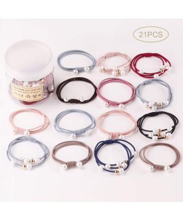 Seateck's elastic hair tie set 21 pieces pearl hair bands ropes hair ring ponytail holder hair jewel