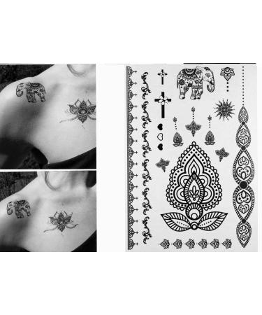 Henna Tattoo Body Paints (6 Sheets) - Temporary Tattoo Designs with Feathers, Mandala, Cats, Lotus, Bracelet, Elephant, Birds - Easy to Apply - Buy Online on GoSupps.com