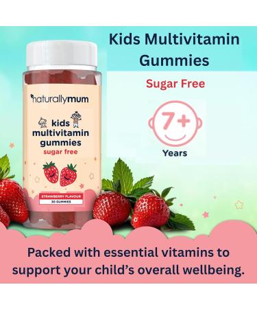 NaturallyMum Kids Multivitamin Gummies | for Children | Vegan Friendly | 30 Chewable Gummies | with Vitamins A D E B6 B12 C | Sugar Free | Strawberry Flavour | 30-Day Supply - Buy Online on GoSupps.com