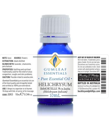Gumleaf Essentials Helichrysum (3% in Jojoba) Essential Oil - 0.34fl oz Cruelty Free & Vegan 100% Pure & Natural - Buy Online on GoSupps.com