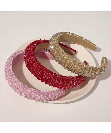 Baroque Rhinestone Crystal Diamond Headband - Red | Wide Glitter Beaded Hairband for Women & Girls - Buy Online on GoSupps.com