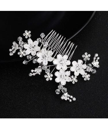rieder Handmade Silver Pearl Flower Hair Comb Bride Tiaras Crowns Headpiece Wedding Bridal Hair Jewelry Accessories For Women - Buy Online on GoSupps.com