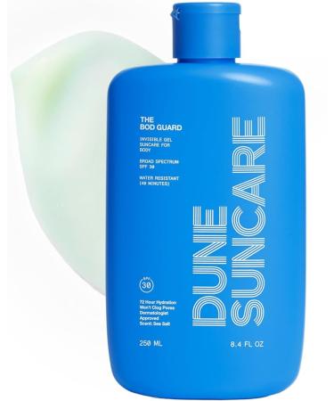 DUNE SUNCARE The Bod Guard - Award-Winning Clear Invisible Gel Body Sunscreen - Broad Spectrum SPF 30 Protection 72 Hour Hydration 40 Mins. Water Resistant Reef Friendly Non-Greasy (8.4 Fl Oz)
