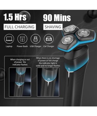 5-in-1 Electric Rotary Shaver for Men - IPX7 Waterproof, Rechargeable Cordless Razor for Shaving Beard, Body, and Pubic Hair - Blue - Buy Online on GoSupps.com
