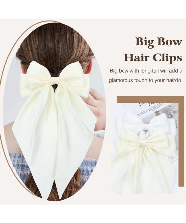 Cinaci 4 Pieces Large Big Oversized Satin Hair Bows with Long Tail French Barrettes Hair Clips Accessories for Women Girls Teens White Ivory Khaki Black - Buy Online on GoSupps.com