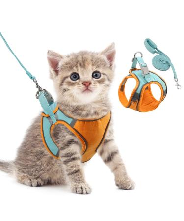 ORIA Pet Harness, Dog Harness, Cat Harness and Leash Set, Breathable Pet Vest, Reflective Strips Jacket for Small Kitten, Puppy, Rabbit Orange Blue-Deerskin Fleece XX-Small
