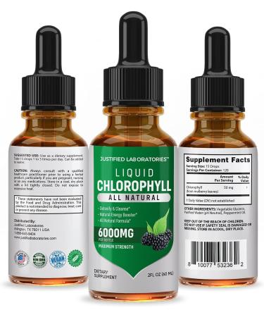 Justified Laboratories Liquid Chlorophyll Drops 6000MG - Maximum Strength Green Concentrate with Antioxidants, Minerals & Vitamins - 2 FL OZ Bottle - Buy Online on GoSupps.com