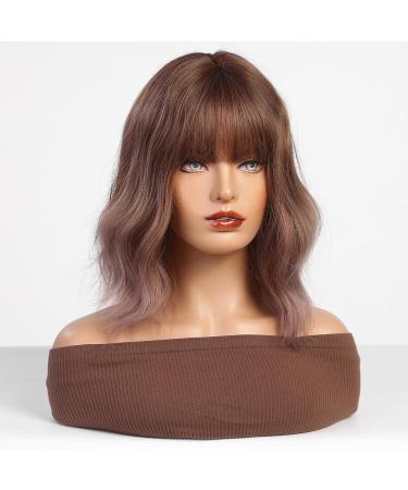 HAIRCUBE Ombre Pink Synthetic Wig for Women - Shoulder Length Cherry Blossom Pink Hair with Fringe - Buy Online on GoSupps.com